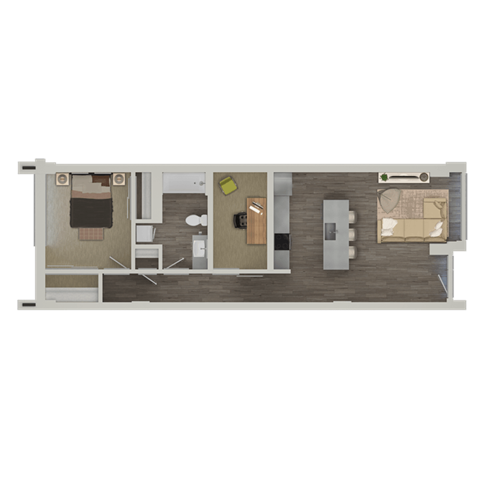 Floor plan for 1 bed, 1 bath, 822 sqft